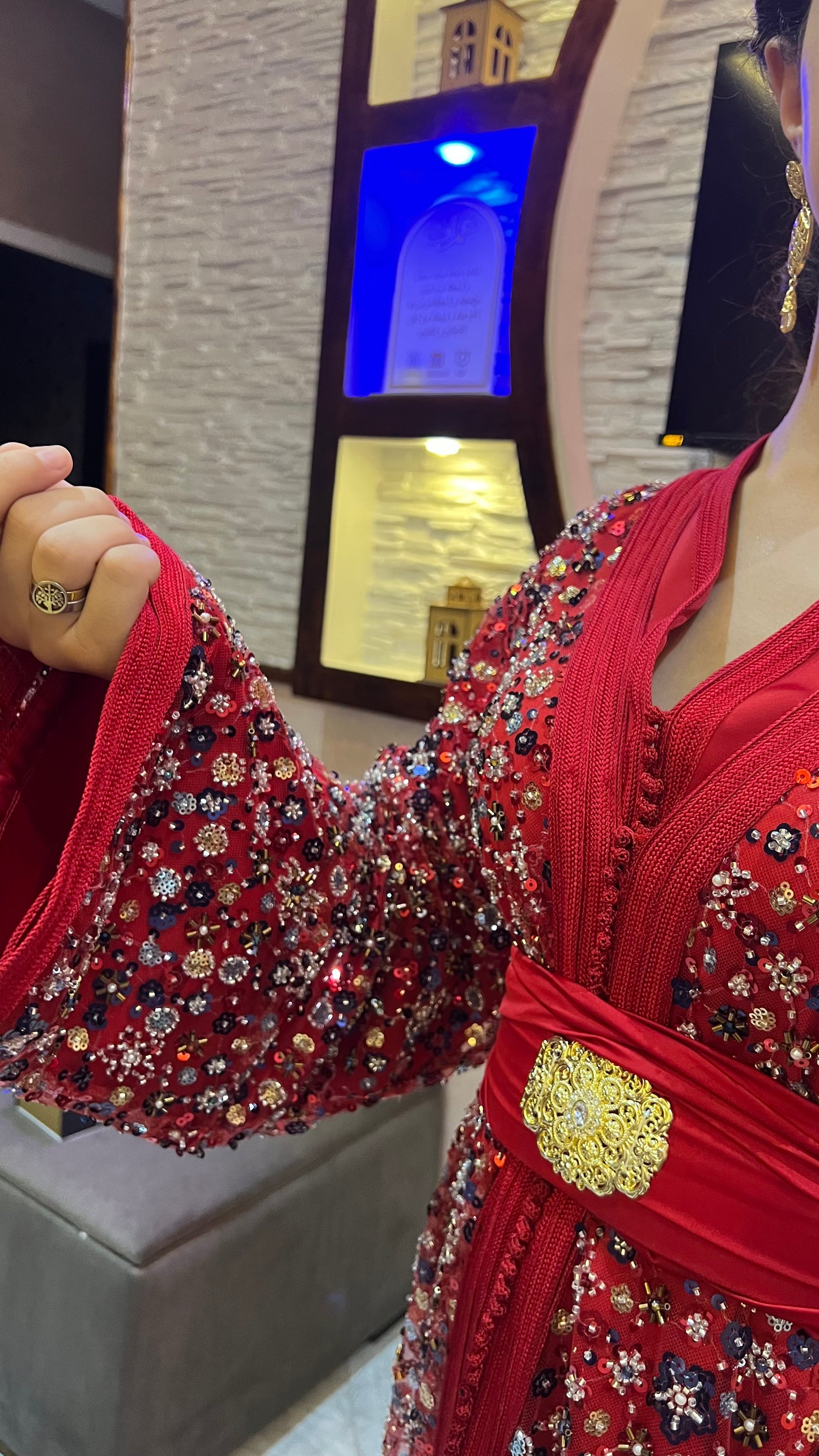Red Caftan with Elegant Handmade Details – Shine on Every Occasion
