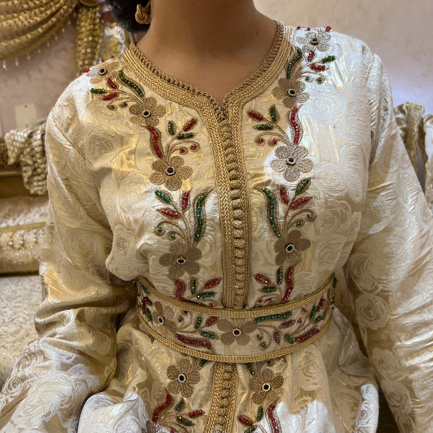 Copper Caftan Embellished with Vibrant Stones – A Blend of Luxury, Elegance, and Timeless Tradition