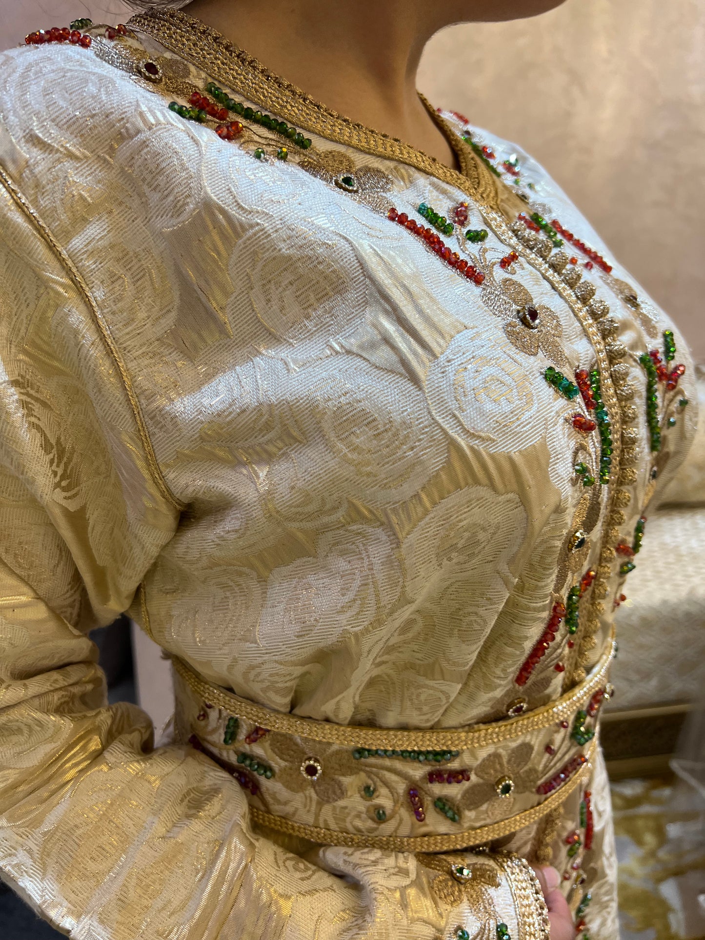 Copper Caftan Embellished with Vibrant Stones – A Blend of Luxury, Elegance, and Timeless Tradition