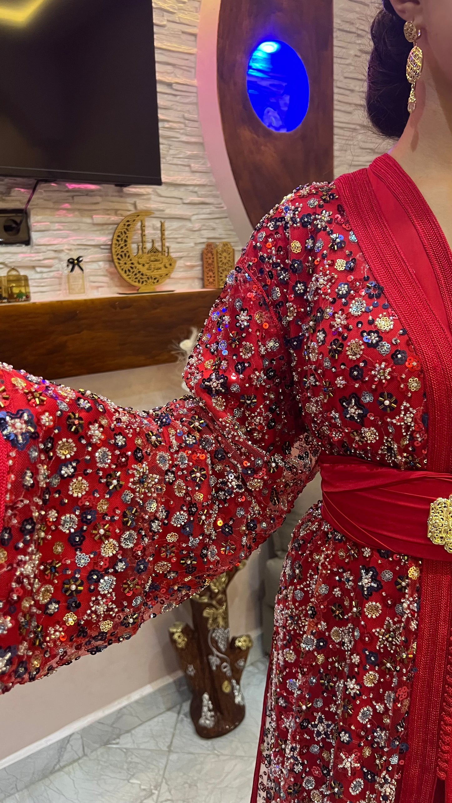 Red Caftan with Elegant Handmade Details – Shine on Every Occasion