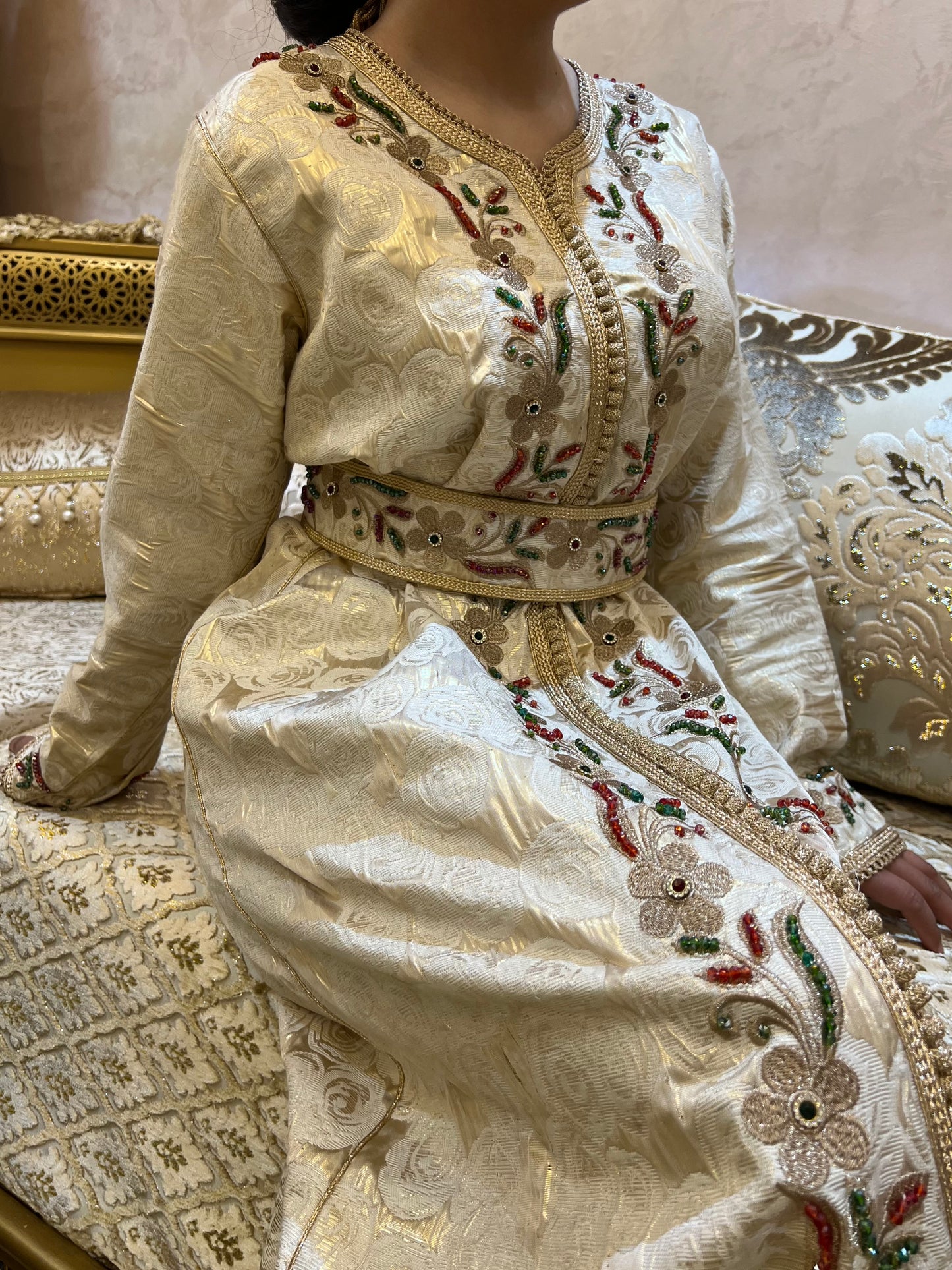 Copper Caftan Embellished with Vibrant Stones – A Blend of Luxury, Elegance, and Timeless Tradition