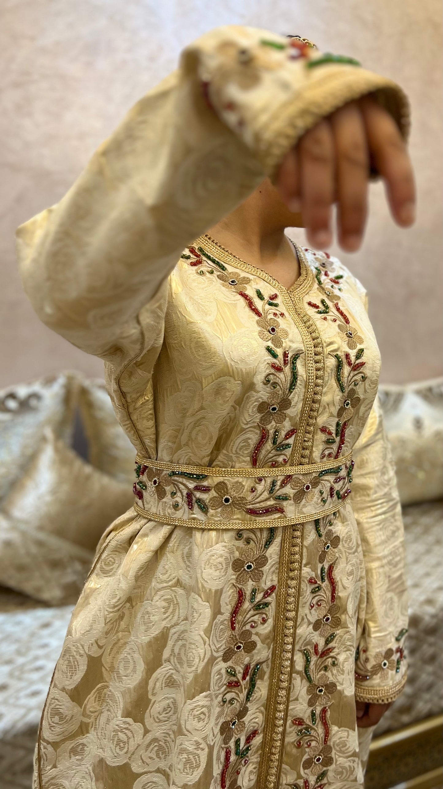 Copper Caftan Embellished with Vibrant Stones – A Blend of Luxury, Elegance, and Timeless Tradition