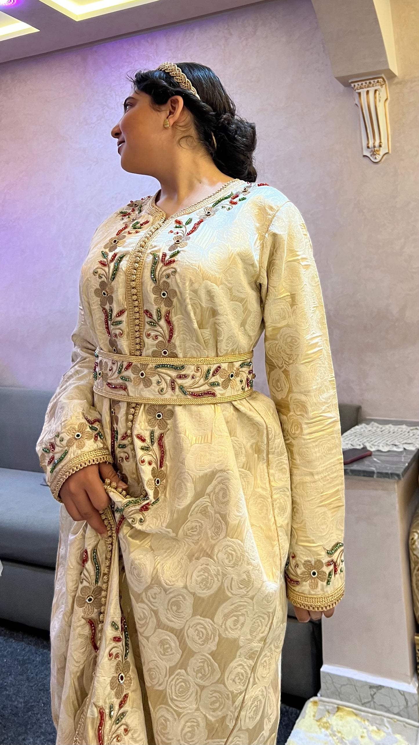 Copper Caftan Embellished with Vibrant Stones – A Blend of Luxury, Elegance, and Timeless Tradition