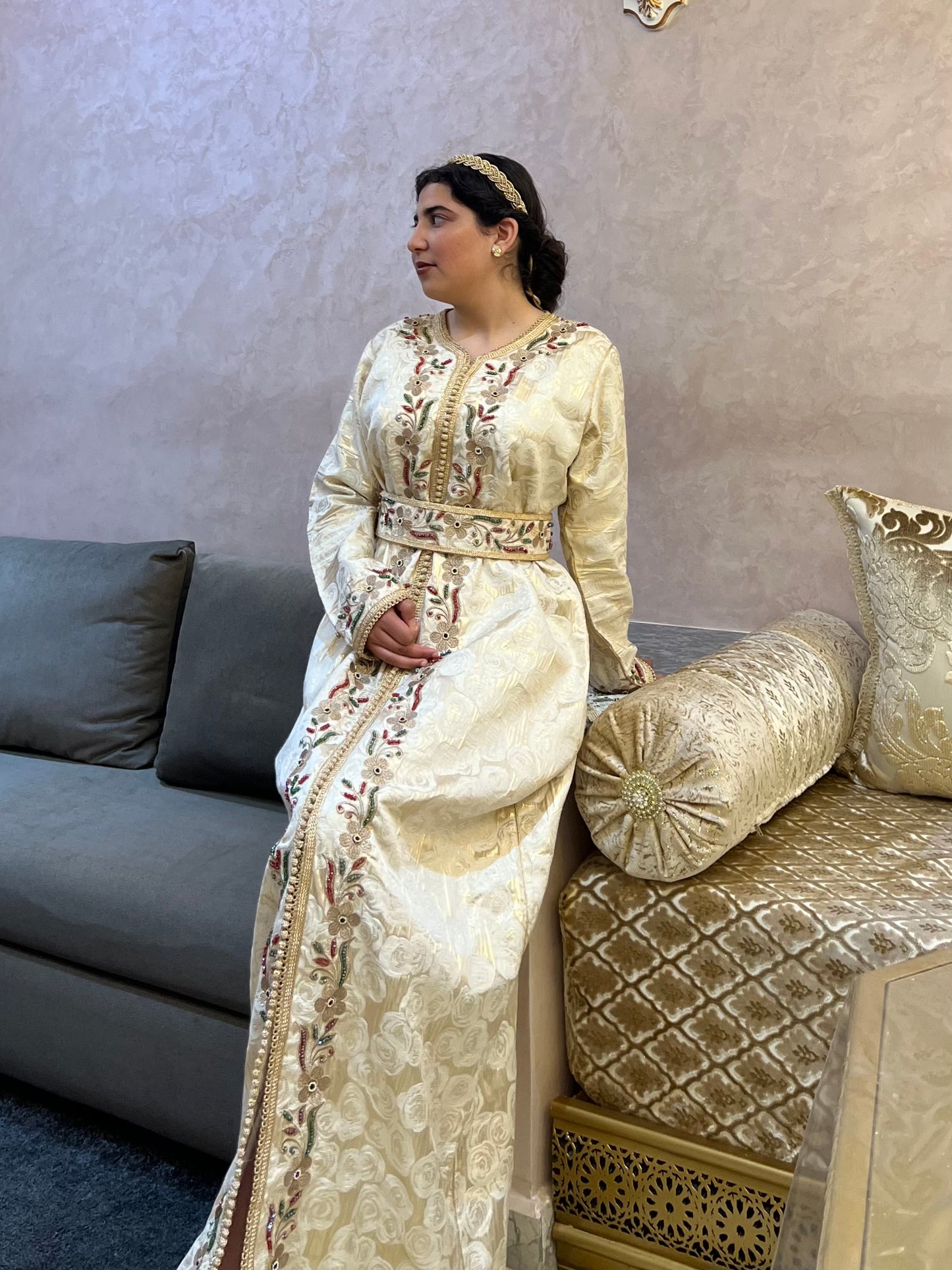 Copper Caftan Embellished with Vibrant Stones – A Blend of Luxury, Elegance, and Timeless Tradition